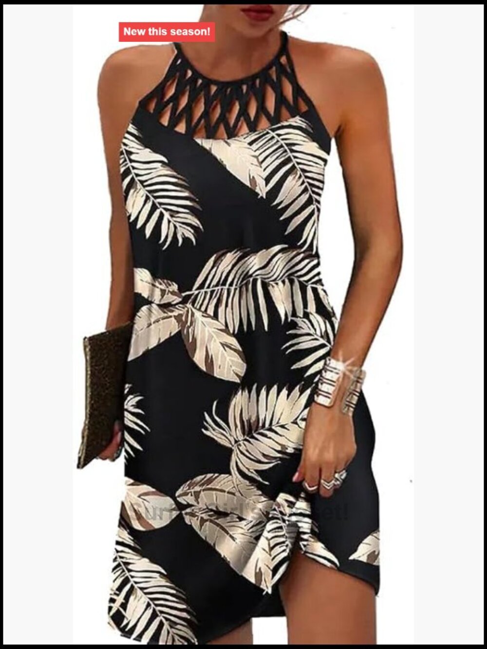 Women's Casual Floral Hollow Out Halter A-line Sundress with Pockets